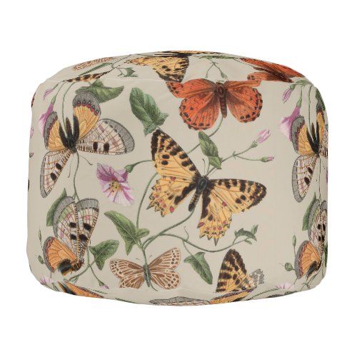 Butterfly Moth Nature Collection Drawing Pouf