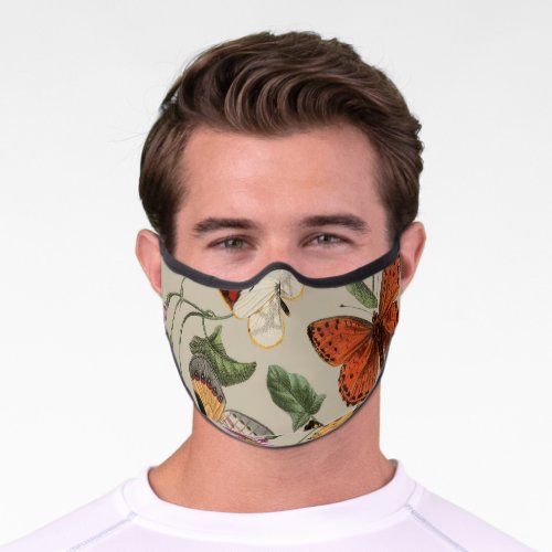 Butterfly Moth Nature Collection Drawing Premium Face Mask