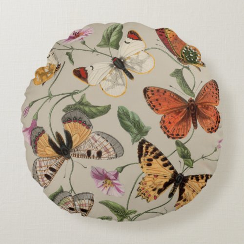 Butterfly Moth Nature Collection Drawing Round Pillow