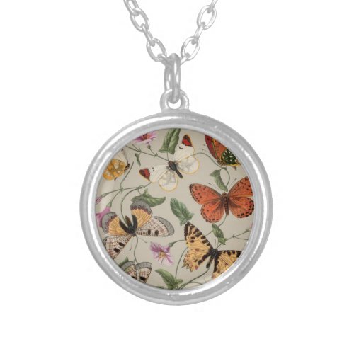 Butterfly Moth Nature Collection Drawing Silver Plated Necklace
