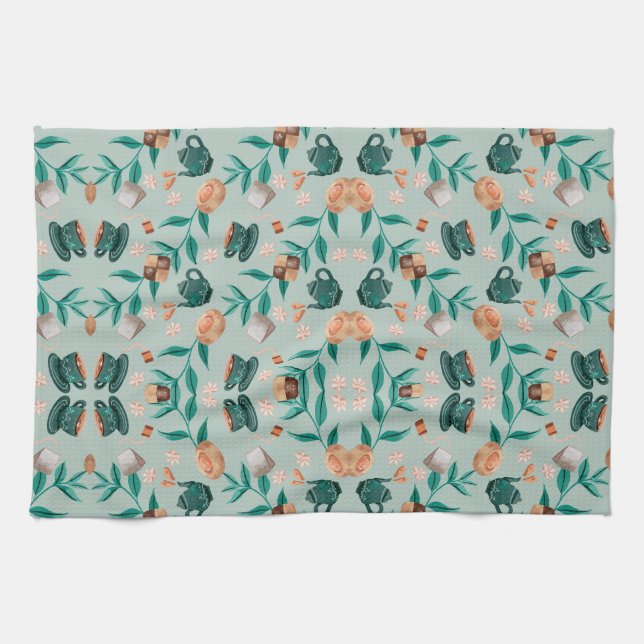 Butterfly motifs on a light background kitchen towel (Horizontal)