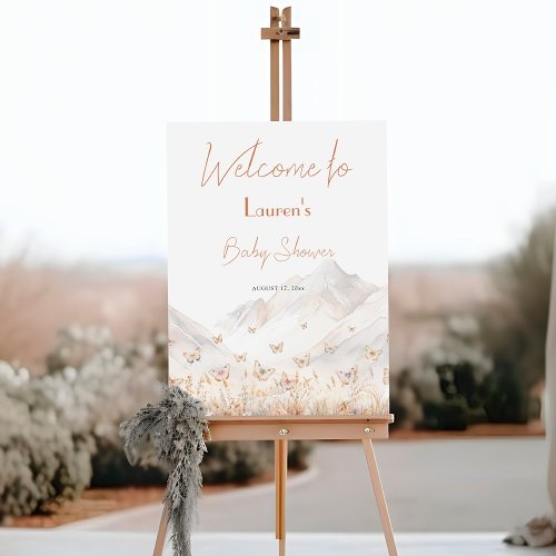 Butterfly Mountains Girl Baby Shower Welcome Sign