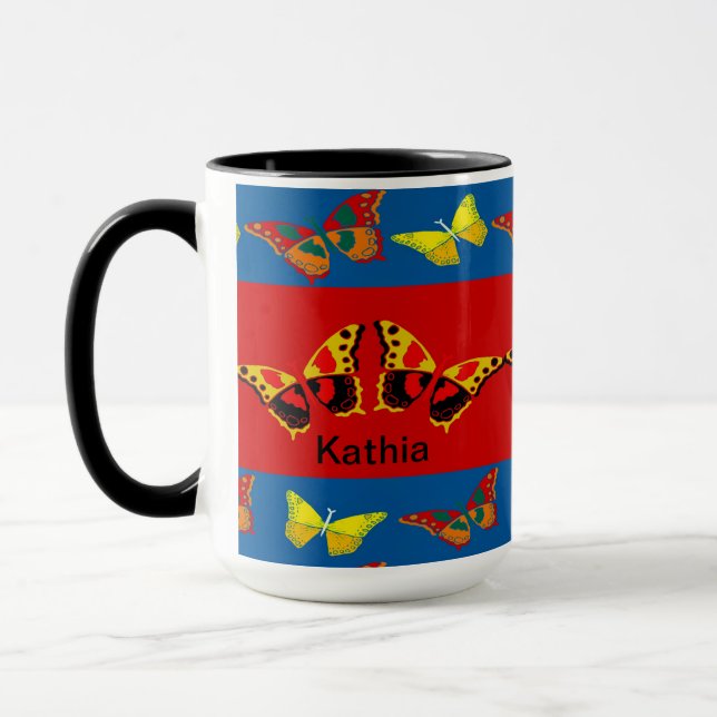 Butterfly Mug in Blue, Yellow & Red (Left)