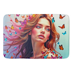 Butterfly Muse Portrait Art T-Shirt Bath Mat