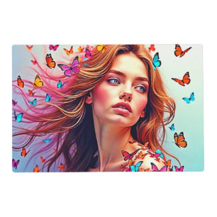 Butterfly Muse Portrait Art T-Shirt Placemat