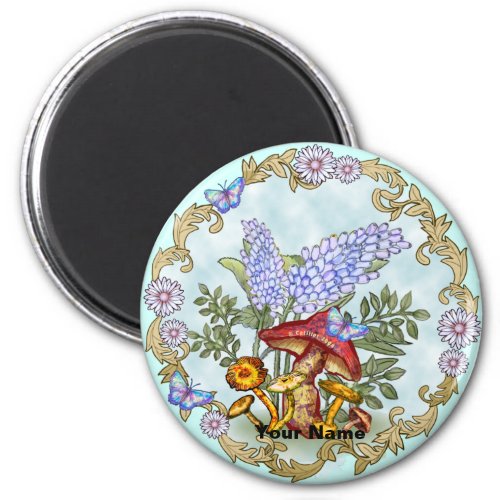 Butterfly Mushroom custom name magnet 