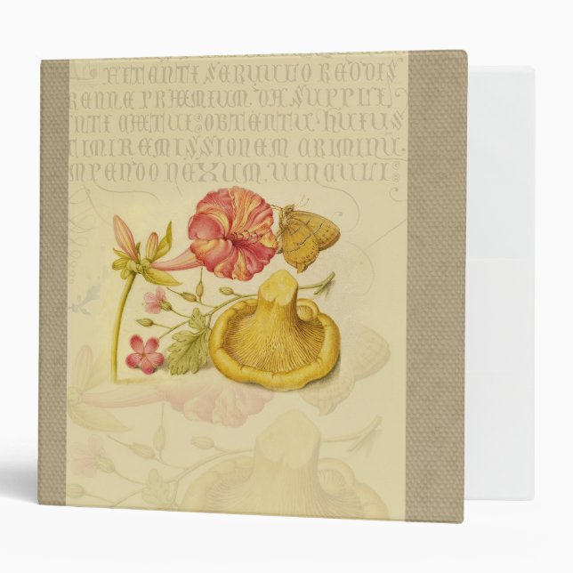 Butterfly Mushroom Flower Watercolor Painting 3 Ring Binder (Front/Inside)
