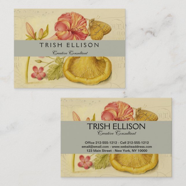 Butterfly Mushroom Flower Watercolor Painting Business Card (Front/Back)
