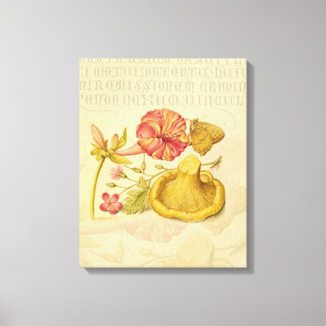 Butterfly Mushroom Flower Watercolor Painting Canvas Print (Front)