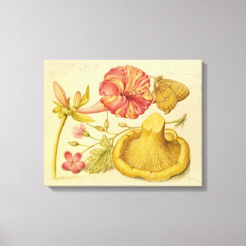 Butterfly Mushroom Flower Watercolor Painting Canvas Print