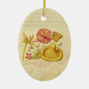 Butterfly Mushroom Flower Watercolor Painting Ceramic Ornament