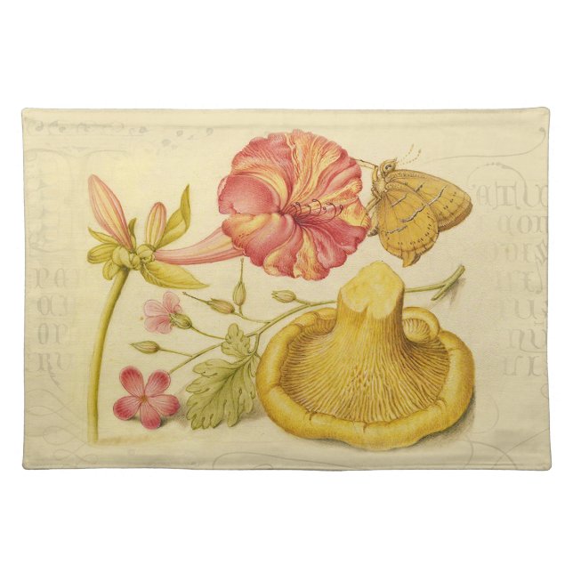Butterfly Mushroom Flower Watercolor Painting Placemat (Front)