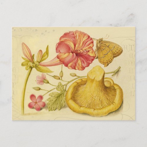 Butterfly Mushroom Flower Watercolor Painting Postcard