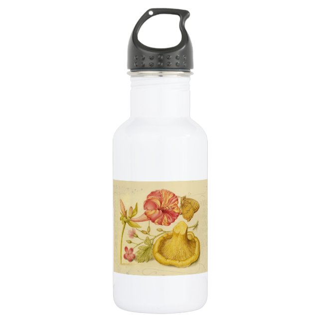 Butterfly Mushroom Flower Watercolor Painting Stainless Steel Water Bottle (Front)