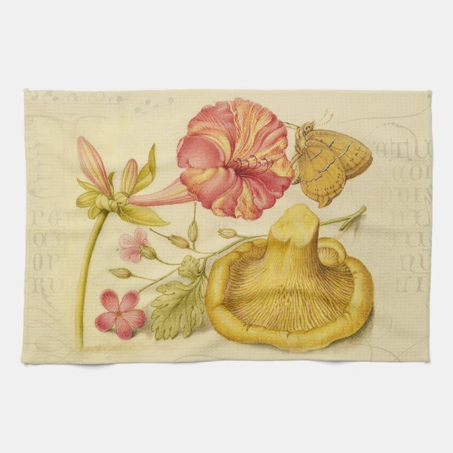 Butterfly Mushroom Flower Watercolor Painting Towel (Horizontal)