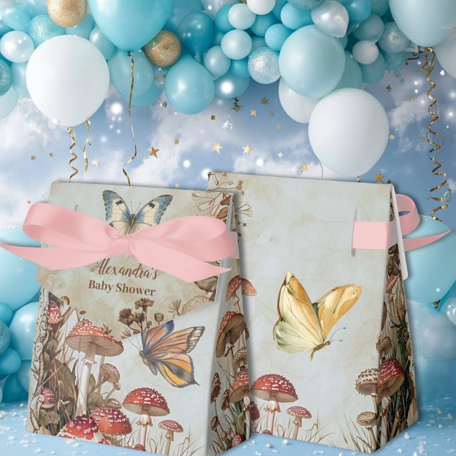 Butterfly Mushroom Woodland Nature Baby Shower Favor Boxes (Creator Uploaded)