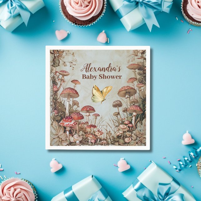 Butterfly Mushroom Woodland Nature Baby Shower Napkins (Creator Uploaded)