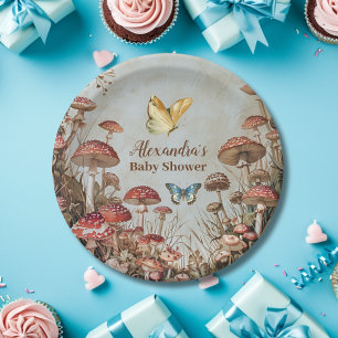 Butterfly Mushroom Woodland Nature Baby Shower Paper Plates