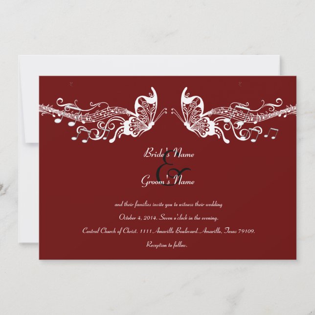 Butterfly Music Fidelity Wedding Invitations (Front)