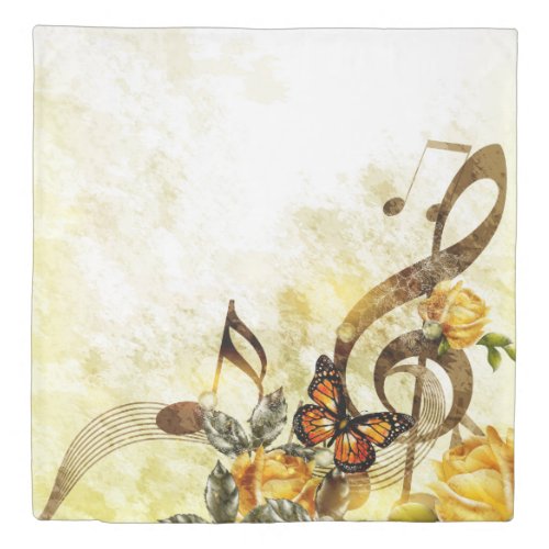 Butterfly Music Notes 1 side Queen Duvet Cover