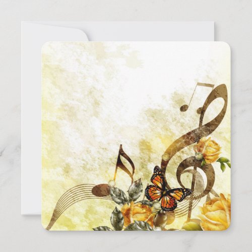 Butterfly Music Notes Rounded Flat Card