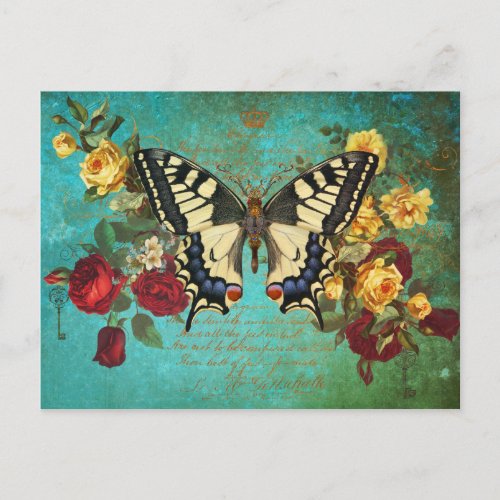 Butterfly n Roses Postcard