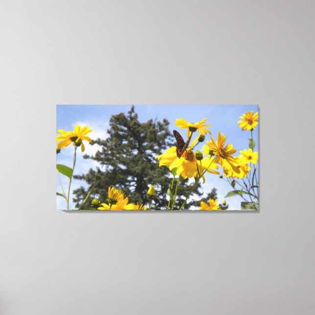 Butterfly N Sunflowers 2 Wrapped Canvas Print (Front)
