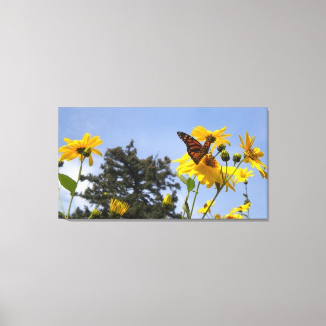 Butterfly N Sunflowers Wrapped Canvas Print (Front)
