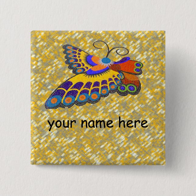 Butterfly name badge pinback button (Front)