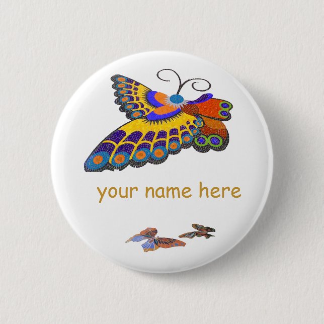 Butterfly name badge pinback button (Front)