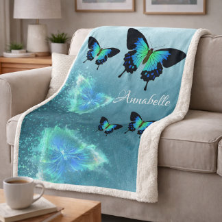 Butterfly Name Blanket Aqua Turquoise Magical Teal