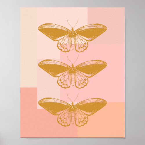 Butterfly Nature Illustration in Pink and Gold Poster