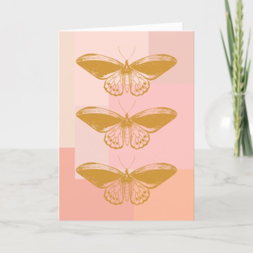 Butterfly Nature Illustration in Pink and Gold Thank You Card