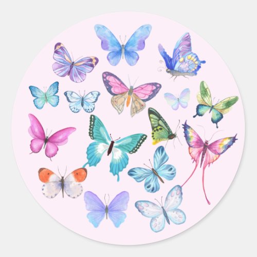 Butterfly nature spring pink bridal shower classic round sticker