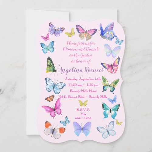 Butterfly nature spring pink bridal shower  invitation