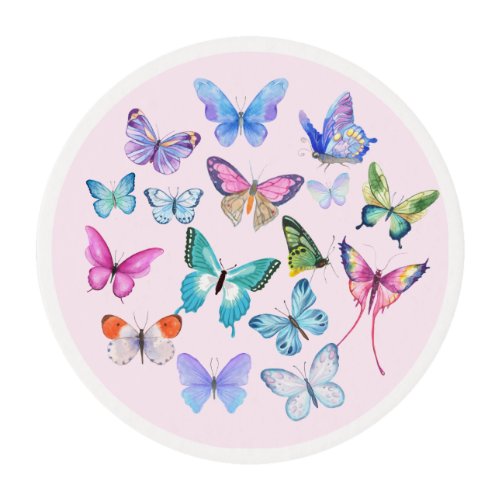 Butterfly nature spring pink  edible frosting rounds