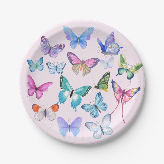 Butterfly, nature, spring, pink paper plates (Front)