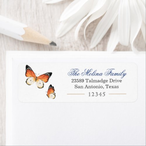 Butterfly Navy Royal Blue Return Address Label