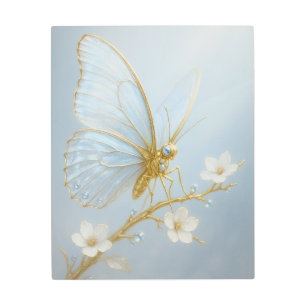 Butterfly Neutral Gold Luxury Nature Elegant Metal Print