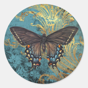 Butterfly New Wave Blue Vintage Classic Round Sticker