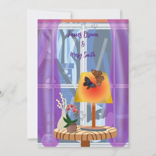  Butterfly Night of Love and Light Lamp Wedding  Invitation