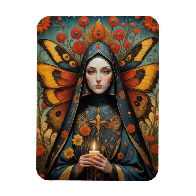 Butterfly Nun Holding Candle Magnet (Vertical)