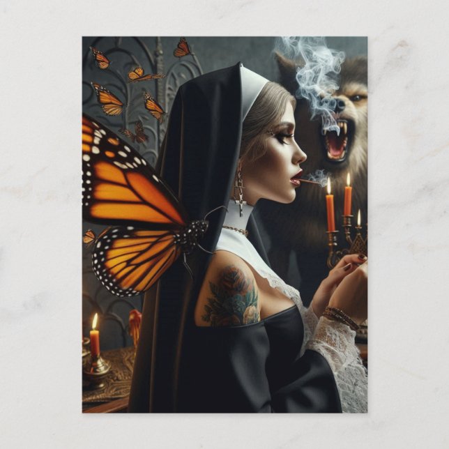 Butterfly Nun Werewolf Horror Postcard (Front)