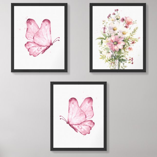 Butterfly Nursery Wall Art – Set of 3 Prints (Front)