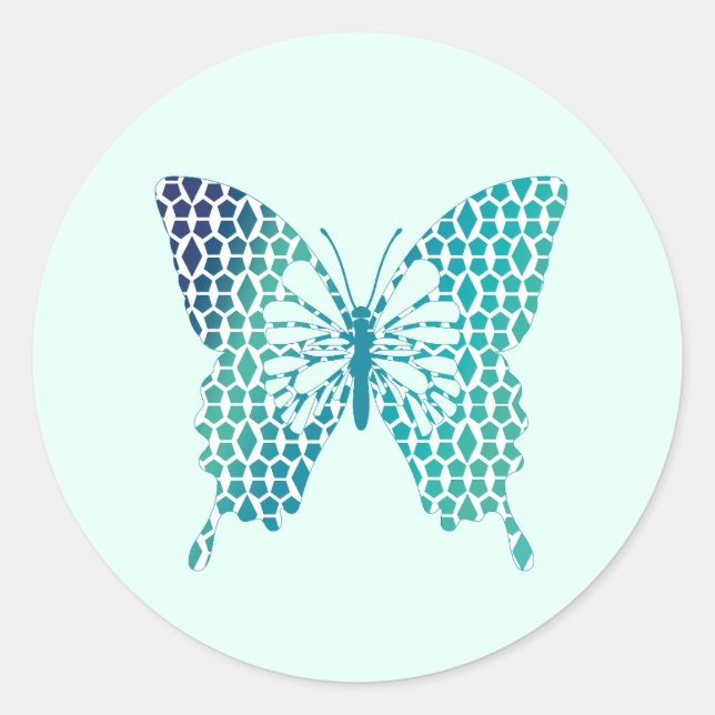 Butterfly Ocean Storm Blue Diamond pattern Classic Round Sticker (Front)