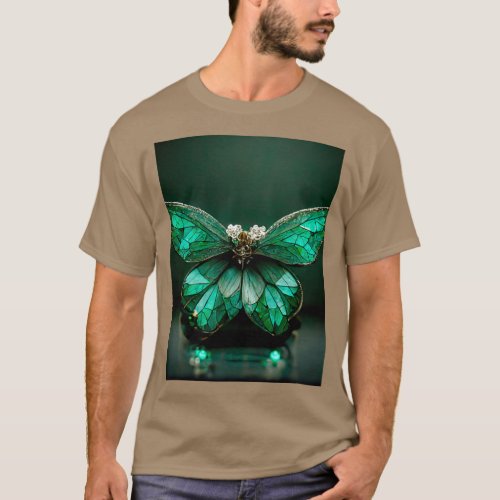 Butterfly of gemstones and crystals Emerald or tou T_Shirt