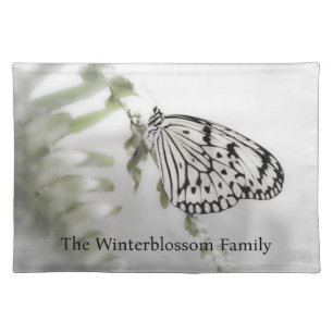 Butterfly on a Branch with Family Name Cloth Placemat