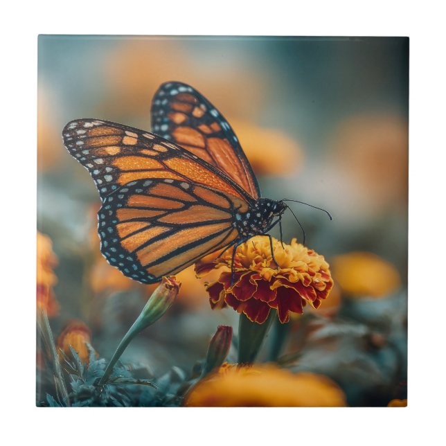 Butterfly on a Marigold Ceramic Tile (Front)