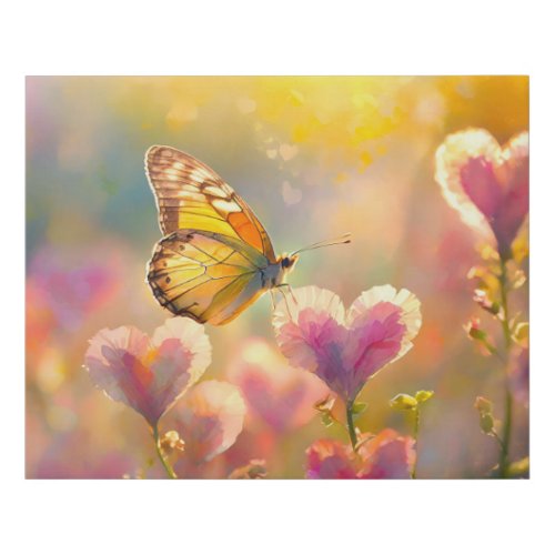 Butterfly on a Pink Flower Faux Canvas Print