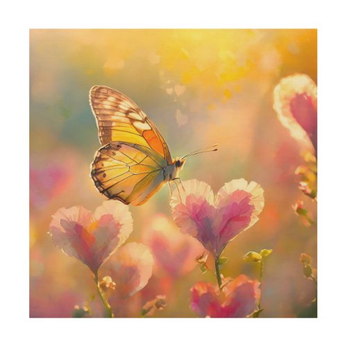 Butterfly on a Pink Flower Wood Wall Art